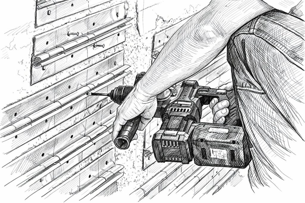 Illustration der manuellen Vor-Ort-Montage: Befestigung der CEPA-Energieleitungen an der Bestandsfassade